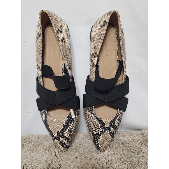 M. Gemi Snakeskin Flats with Black Straps - Picture 1 of 8